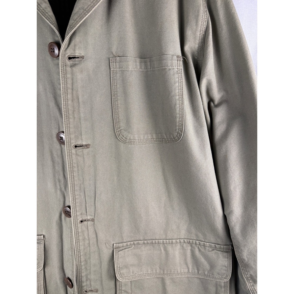 J.Crew Mens Barn Jacket Olive Green Canvas Plaid Lined Field Coat S - Picture 3 of 12